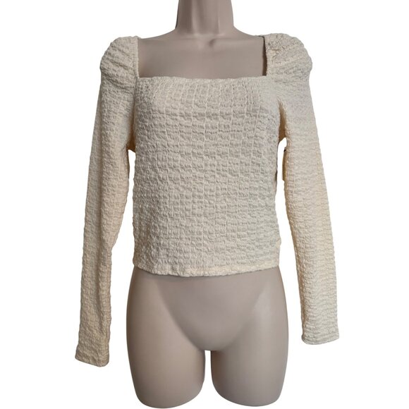 Elodie stretchy Crop Top Size Medium Textured Long Sleeve NWT Stretchy Ivory - Picture 1 of 7